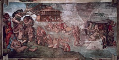 Deckenfresko der Sixtinischen Kapelle: Die Sintflut (vor der Restaurierung) von Michelangelo Buonarroti